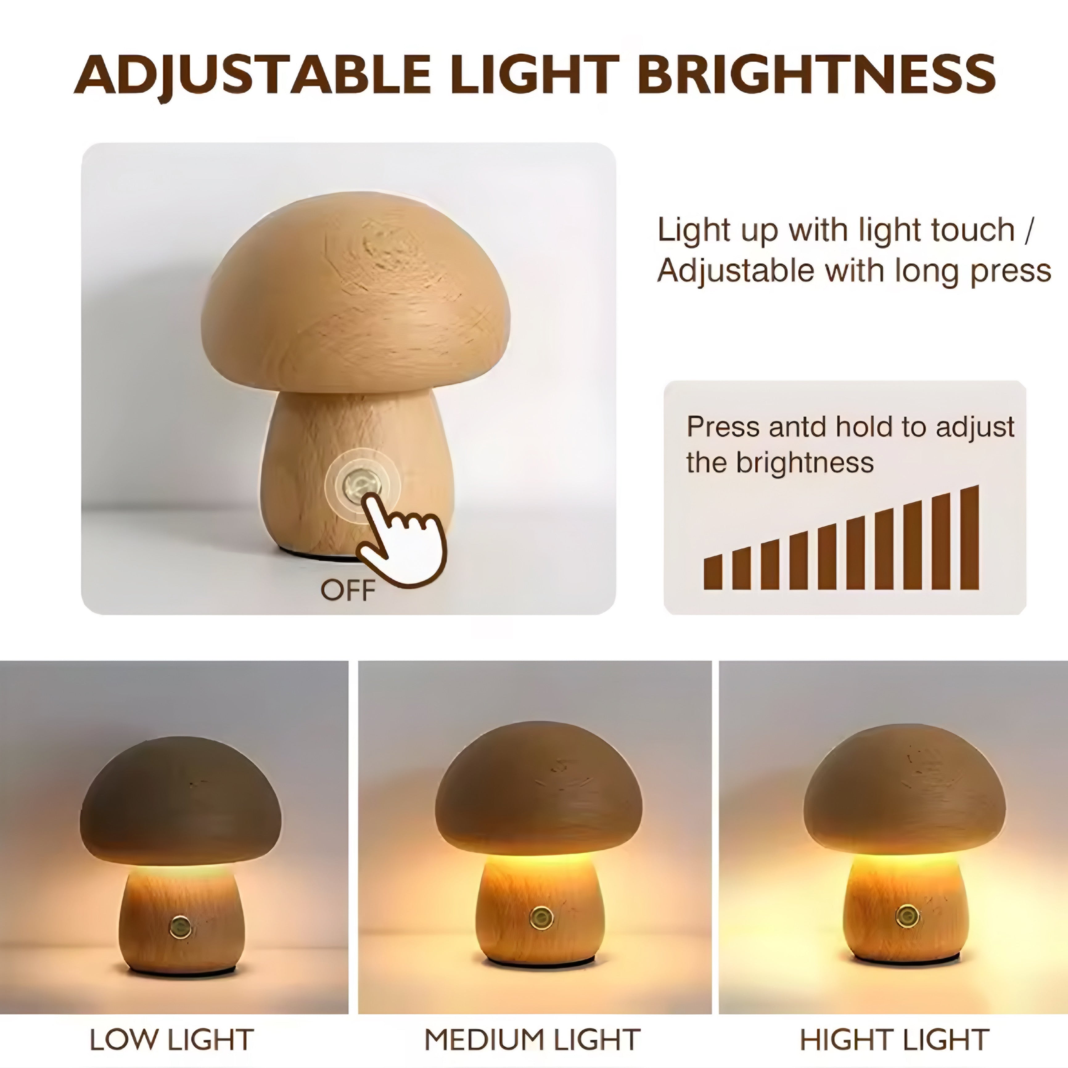 Lampada Notturna Mushroom in Legno